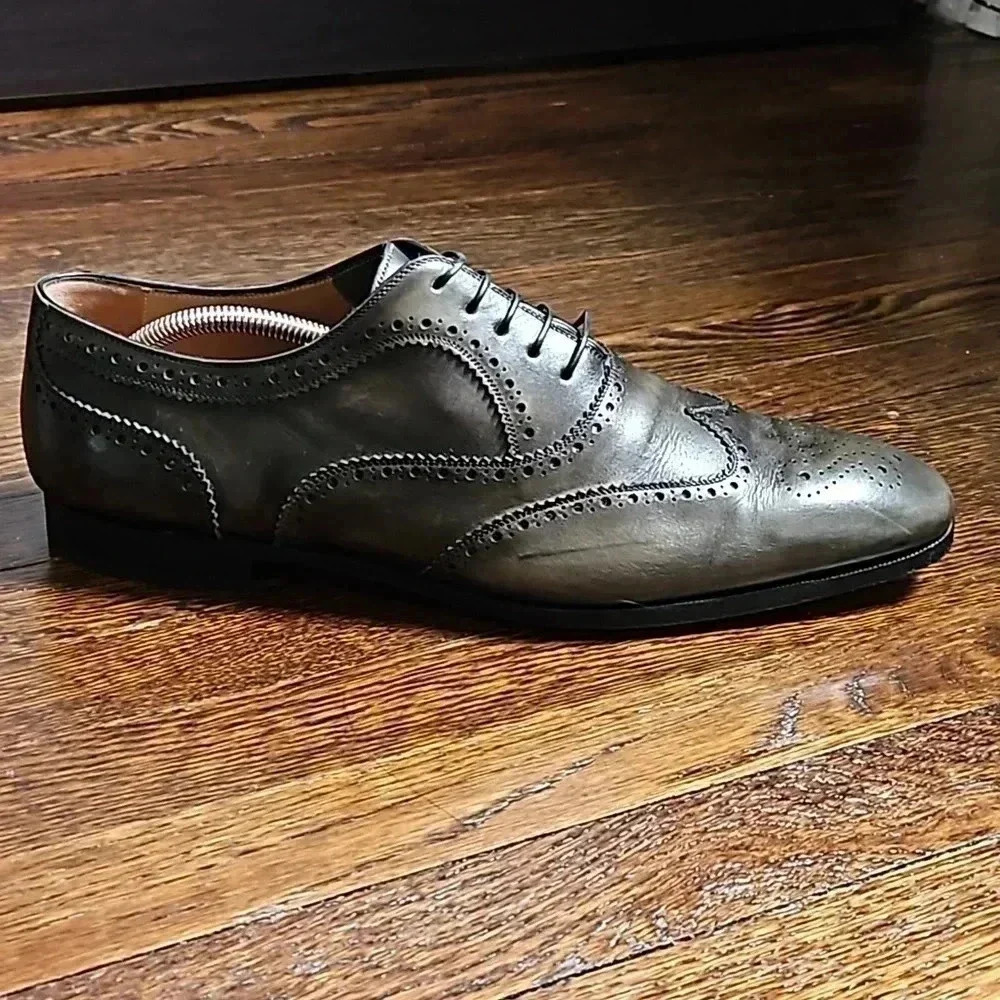 Christian Louboutin Burnished Gray Leather Brogue Size 13 shoe trees & dust bags - Picture 9 of 10